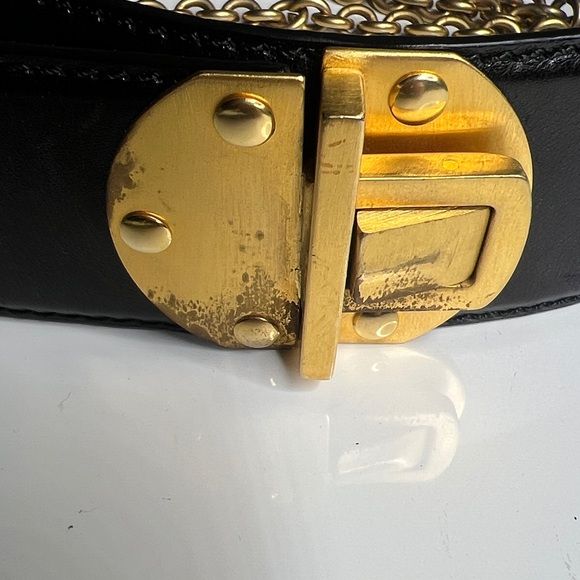Donna Karan New York 1990’s Black & Gold 34” Adjustable Waist Belt w Chain - Picture 8 of 9